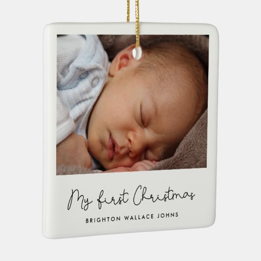 かわいいお洒落スクリプトベビーの初めてのクリスマス写真 セラミックオーナメント (右)