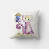 かわいいお洒落スニーキー猫とバーズハウス クッション (正面)