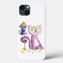 かわいいお洒落スニーキー猫とバーズハウス iPhone 13ケース