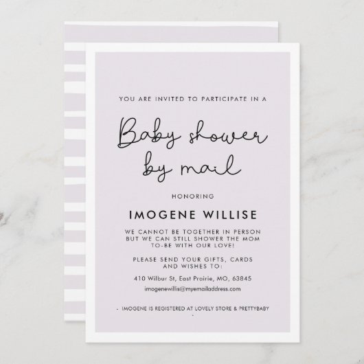 かわいいお洒落タイポグラフィベビーシャワーby mail 招待状 (正面/裏面)