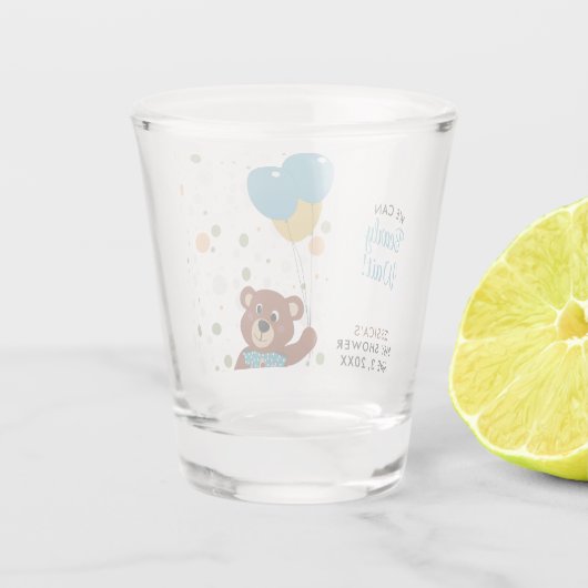 かわいいお洒落テディベアテーマ男の赤ちゃんシャワー ショットグラス (裏面)