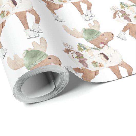 かわいいお洒落トナカイスケートで滑るクリスマス ラッピングペーパー (ロールコーナー)