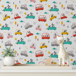 かわいいお洒落ドッグカーモダンキッズパターン 壁紙