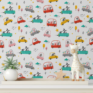 かわいいお洒落ドッグカーモダンキッズパターン 壁紙