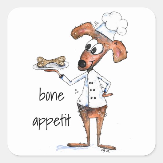 かわいいお洒落ドッグシェフ スクエアシール (正面)