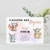 かわいいお洒落ドラゴンズ童話子供の誕生日 招待状 (スタンド正面)