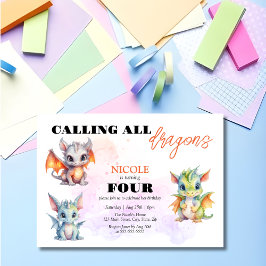 かわいいお洒落ドラゴンズ童話子供の誕生日 招待状