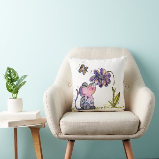 かわいいお洒落ネズミと花 クッション (椅子)