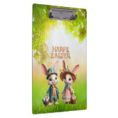 かわいいお洒落ハッピーイースター2羽のウサギ クリップボード (右)