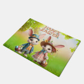 かわいいお洒落ハッピーイースター2羽のウサギ ドアマット (アングル)