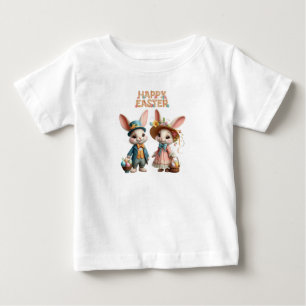 かわいいお洒落ハッピーイースター2羽のウサギ ベビーTシャツ
