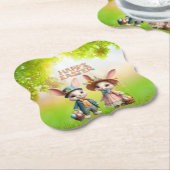 かわいいお洒落ハッピーイースター2羽のウサギ ペーパーコースター (アングル)