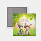 かわいいお洒落ハッピーイースター2羽のウサギ マグネット (正面/裏面)