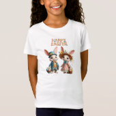 かわいいお洒落ハッピーイースター2羽のウサギ Tシャツ (正面)