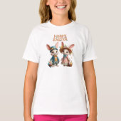 かわいいお洒落ハッピーイースター2羽のウサギ Tシャツ (正面)