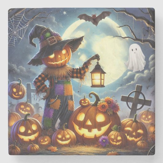かわいいお洒落ハロウィーンのカカボチャ ストーンコースター (正面)
