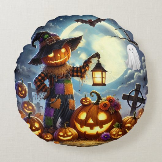 かわいいお洒落ハロウィーンのカカボチャ ラウンドクッション (正面)