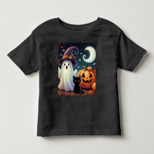 かわいいお洒落ハロウィーンカボチャ、猫、幽霊 トドラーTシャツ
