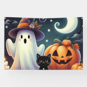 かわいいお洒落ハロウィーンカボチャ、猫、幽霊 横断幕