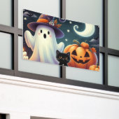 かわいいお洒落ハロウィーンカボチャ、猫、幽霊 横断幕 (ビルの外側)