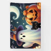 かわいいお洒落ハロウィーンカボチャ、猫、幽霊 横断幕 (縦)