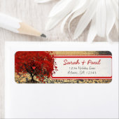 かわいいお洒落ハートリーフレッドツリーレッドピンクドット ラベル (インサイチュ)