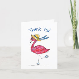 かわいいお洒落ピンクのフラミンゴがスケート場 サンキューカード