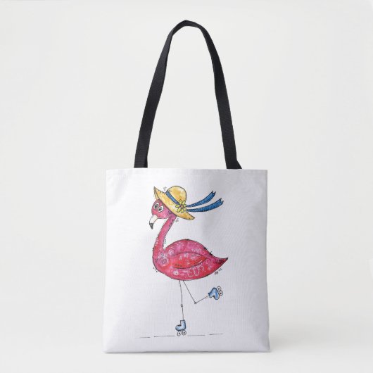かわいいお洒落ピンクのフラミンゴがスケート場 トートバッグ (正面)