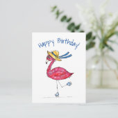 かわいいお洒落ピンクのフラミンゴがスケート場 ポストカード (スタンド正面)