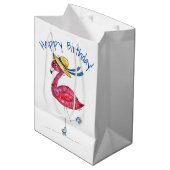 かわいいお洒落ピンクのフラミンゴがスケート場 ミディアムペーパーバッグ (正面アングル)