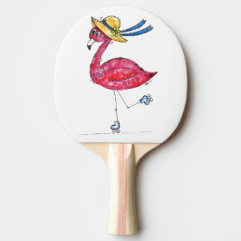 かわいいお洒落ピンクのフラミンゴがスケート場 卓球ラケット
