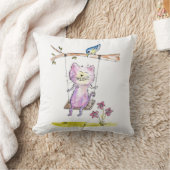 かわいいお洒落ピンクの猫がスイング クッション (ブランケット)