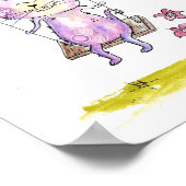 かわいいお洒落ピンクの猫がスイング ポスター (角)