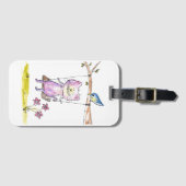 かわいいお洒落ピンクの猫がスイング ラゲッジタグ (正面横)