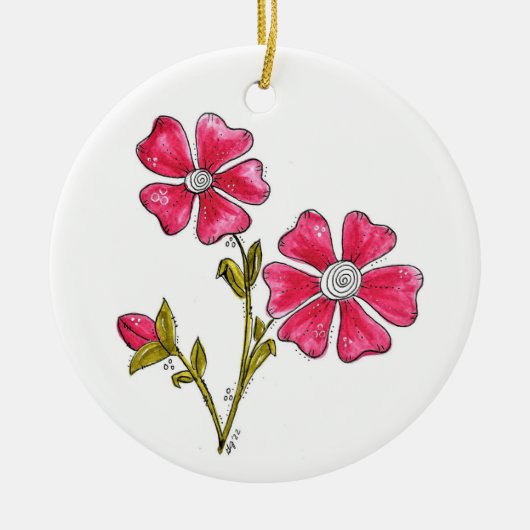 かわいいお洒落ピンクの花 セラミックオーナメント (正面)
