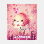 かわいいお洒落ピンクの金魚パーソナライズされた フリースブランケット (正面)