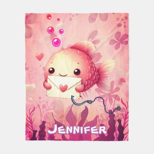 かわいいお洒落ピンクの金魚パーソナライズされた フリースブランケット (正面)