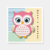 かわいいお洒落ピンクふくろう赤ちゃんシャワー スタンダードカクテルナプキン (正面)