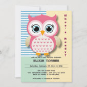 かわいいお洒落ピンクふくろう赤ちゃんシャワー 招待状 (正面)