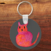 かわいいお洒落ピンク猫の水彩イラストレーション キーホルダー (正面)