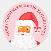 かわいいお洒落ピンク赤メリークリスマスサンタ ラウンドシール (正面)