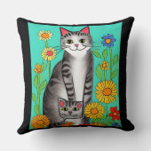 かわいいお洒落フォークアートキャット&キットン引用文 クッション (裏面)