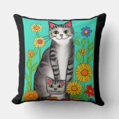 かわいいお洒落フォークアートキャット&キットン引用文 クッション (正面)