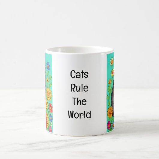 かわいいお洒落フォークアートキャット&キットン引用文 コーヒーマグカップ (中央)