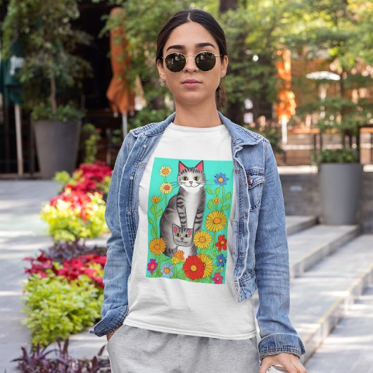 かわいいお洒落フォークアートキャット&キットン引用文 Tシャツ