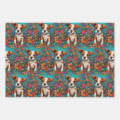 かわいいお洒落フォークアートキャット&ドッグ&フラワー ラッピングペーパーシート (正面2)