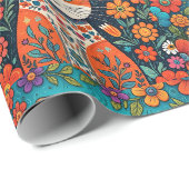 かわいいお洒落フォークアートキャット&ドッグ&フラワー ラッピングペーパー (ロールコーナー)