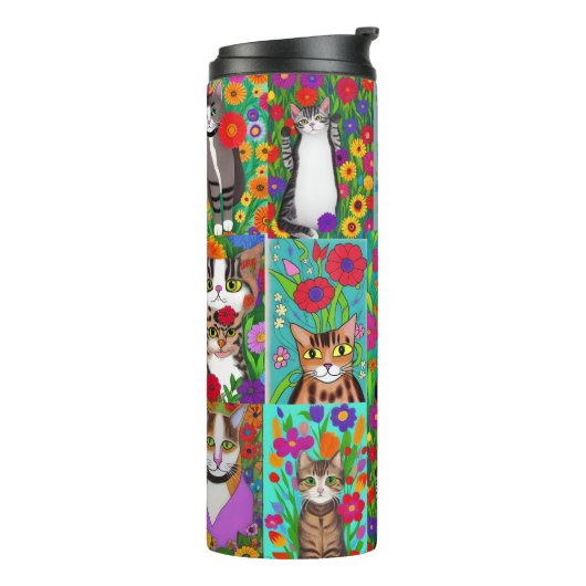 かわいいお洒落フォークアート猫と花のキルト|過去記事 タンブラー (回転左)