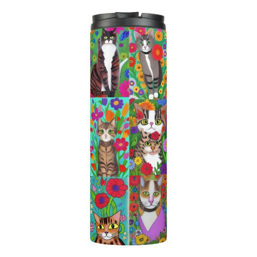 かわいいお洒落フォークアート猫と花のキルト|過去記事 タンブラー (裏面)