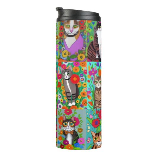 かわいいお洒落フォークアート猫と花のキルト|過去記事 タンブラー (回転右)